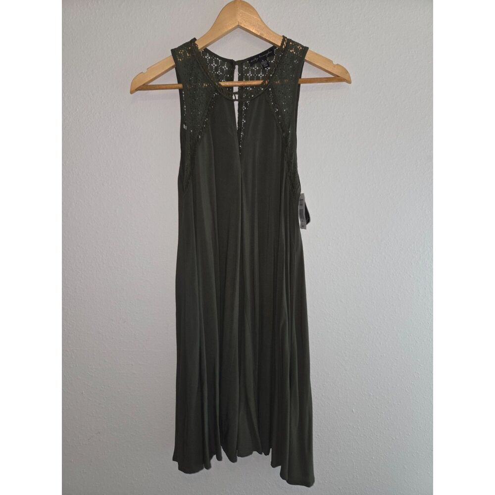 City Triangles Dark Olive Green Mini Dress Crochet Lace Sleeveless NWT Size S